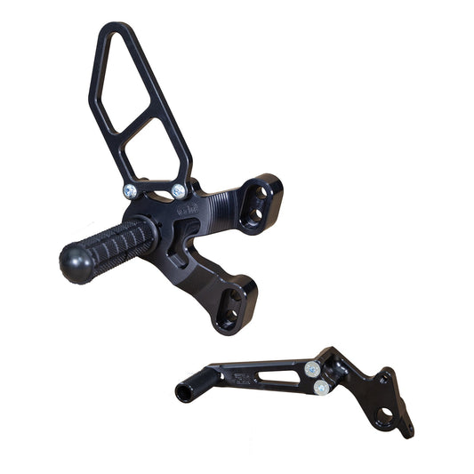 WOODCRAFT DUCATI 1198SP/848 EVO COMPLETE GP REARSET (FACTORY QS) WITH FOLDING TOE PIECES. SKU: 05-0641BX