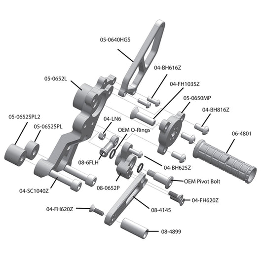 WOODCRAFT DUCATI HYPERMOTARD 939 COMPLETE REARSET WITH FOLDING TOE PIECES. SKU: 05-0654BX