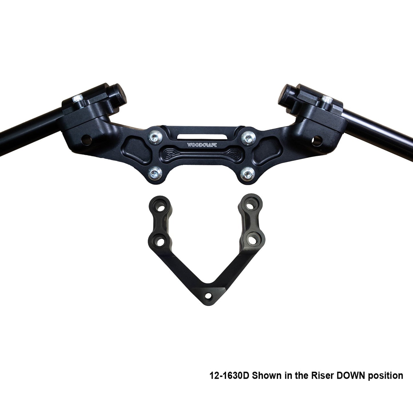 WOODCRAFT DUCATI MONSTER 1200R 2016-19 CLIPON ADAPTER PLATE W/STEERING DAMPER MOUNT BLACK BARS. SKU: 12-1630D